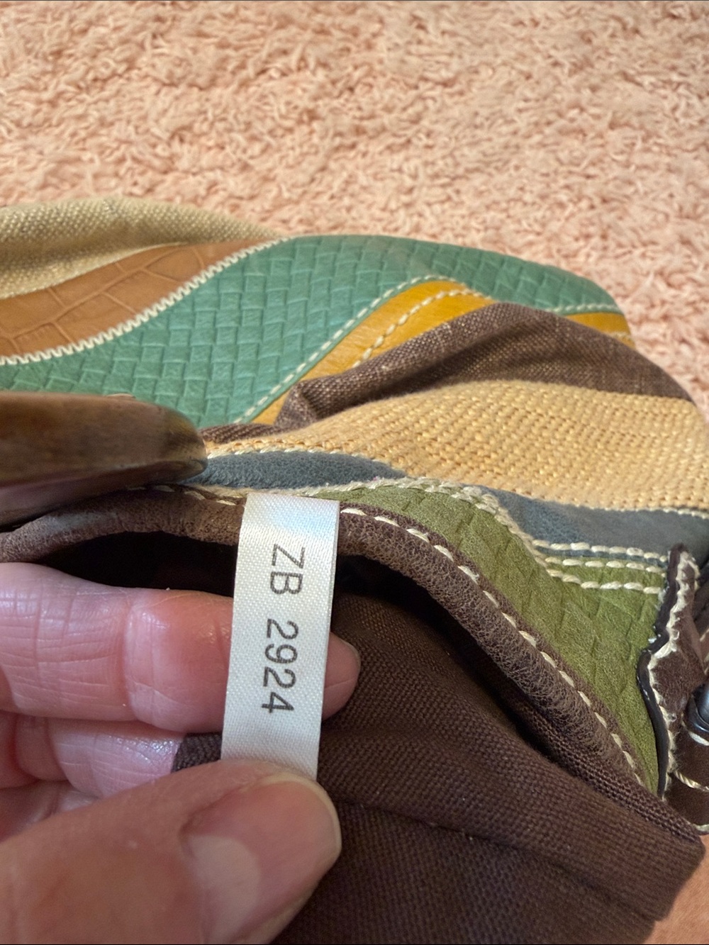 Fossil Kristy II patchwork hobo bag leather, suede, canvas wood handle crossbod - Picture 14 of 17